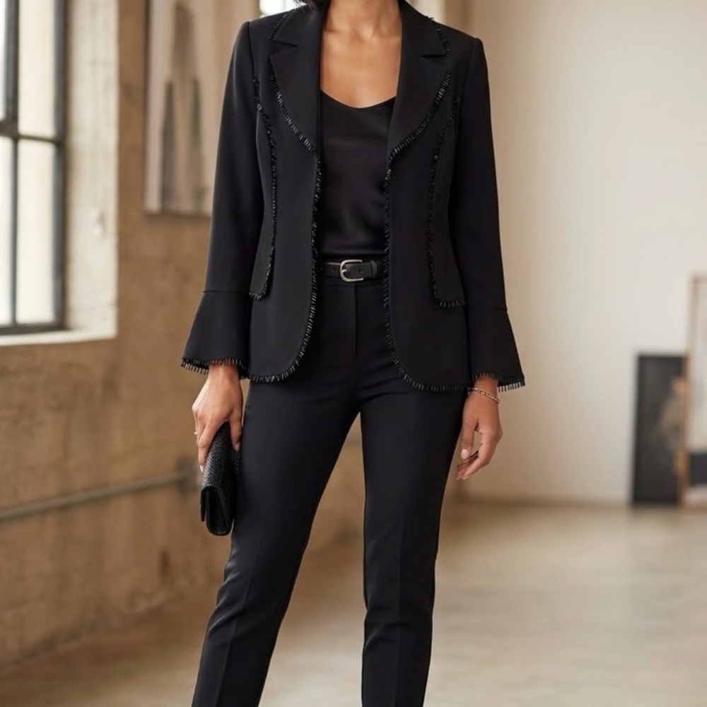 Ecaille Paris Black Fringe-Trim Blazer